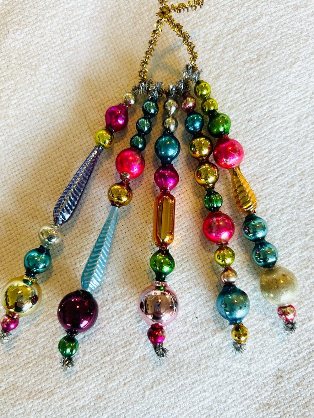 Mini Vintage Repurposed  holiday Christmas ornaments, mercury Glass bead icicle